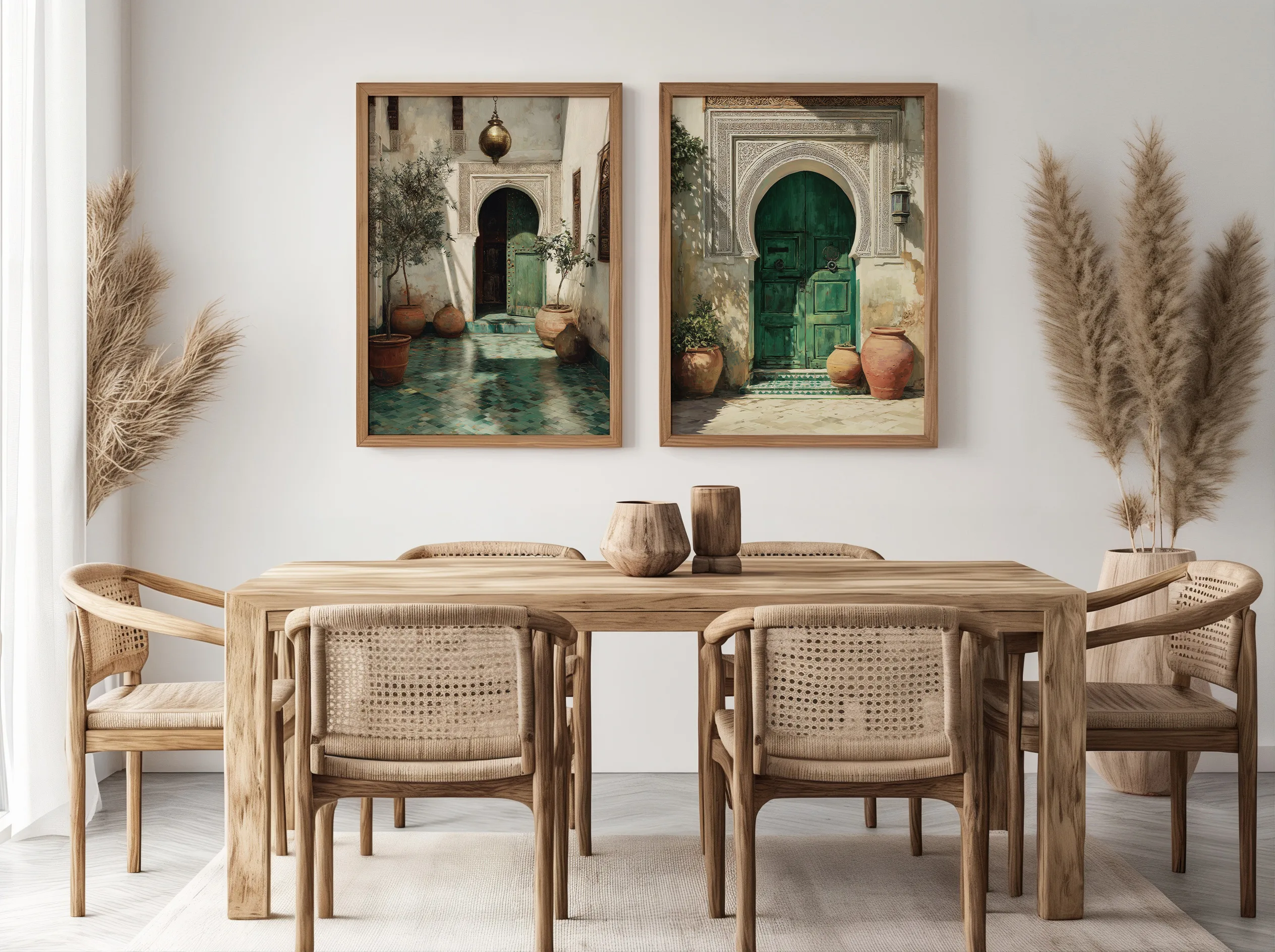 Affiche Porte Marocaine – Riad Vert Émeraude Affiche porte verte marocaine associée à une affiche souk marocain