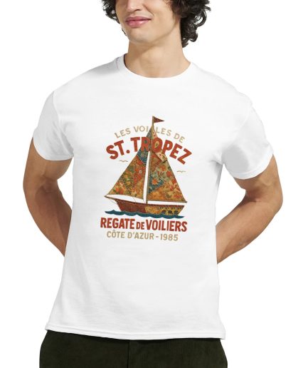T-shirt vintage St. Tropez régate 1985 avec voilier rétro style Riviera