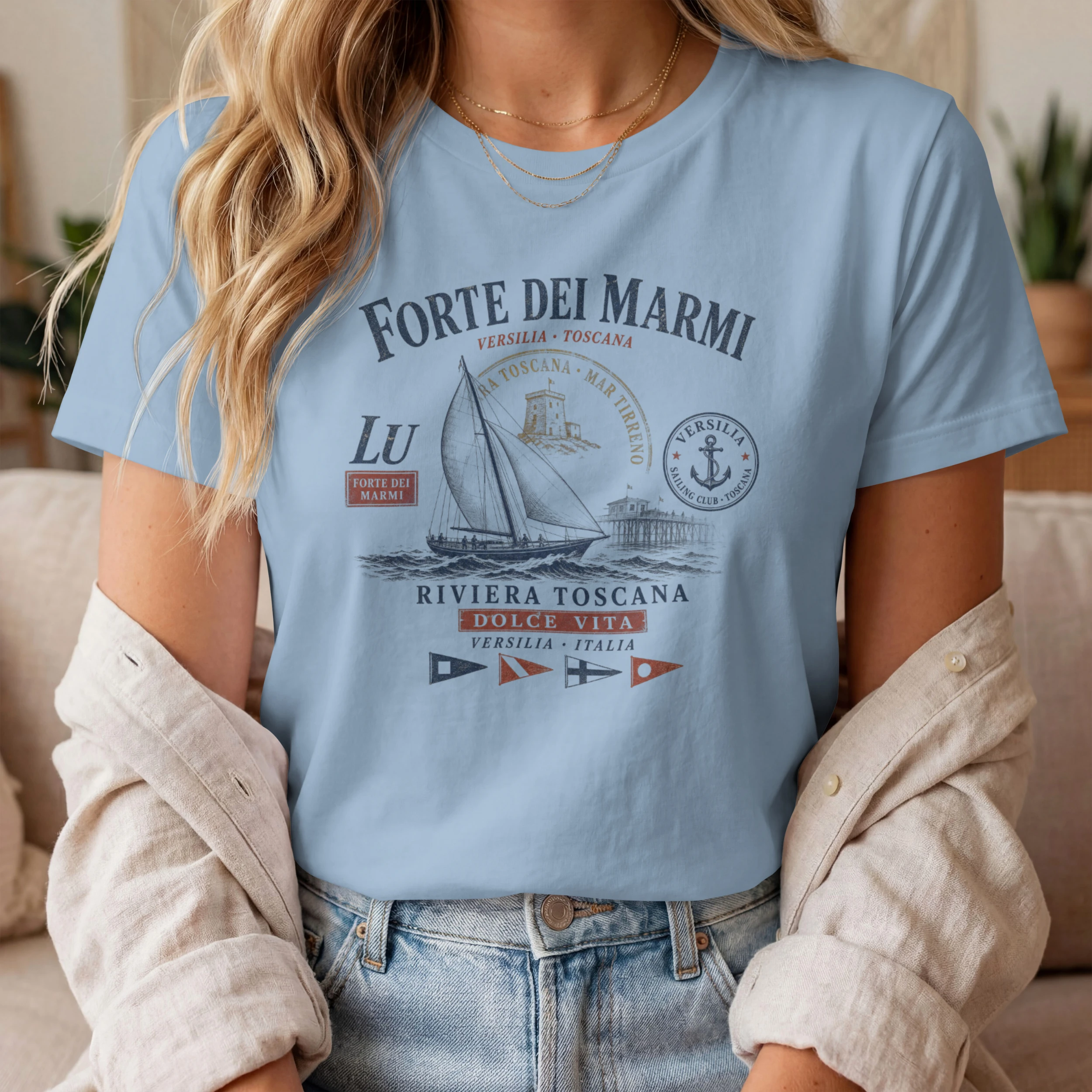 forte-dei-marmi-bleu T-shirt Forte dei Marmi bleu ciel inspiration Méditerranée vintage