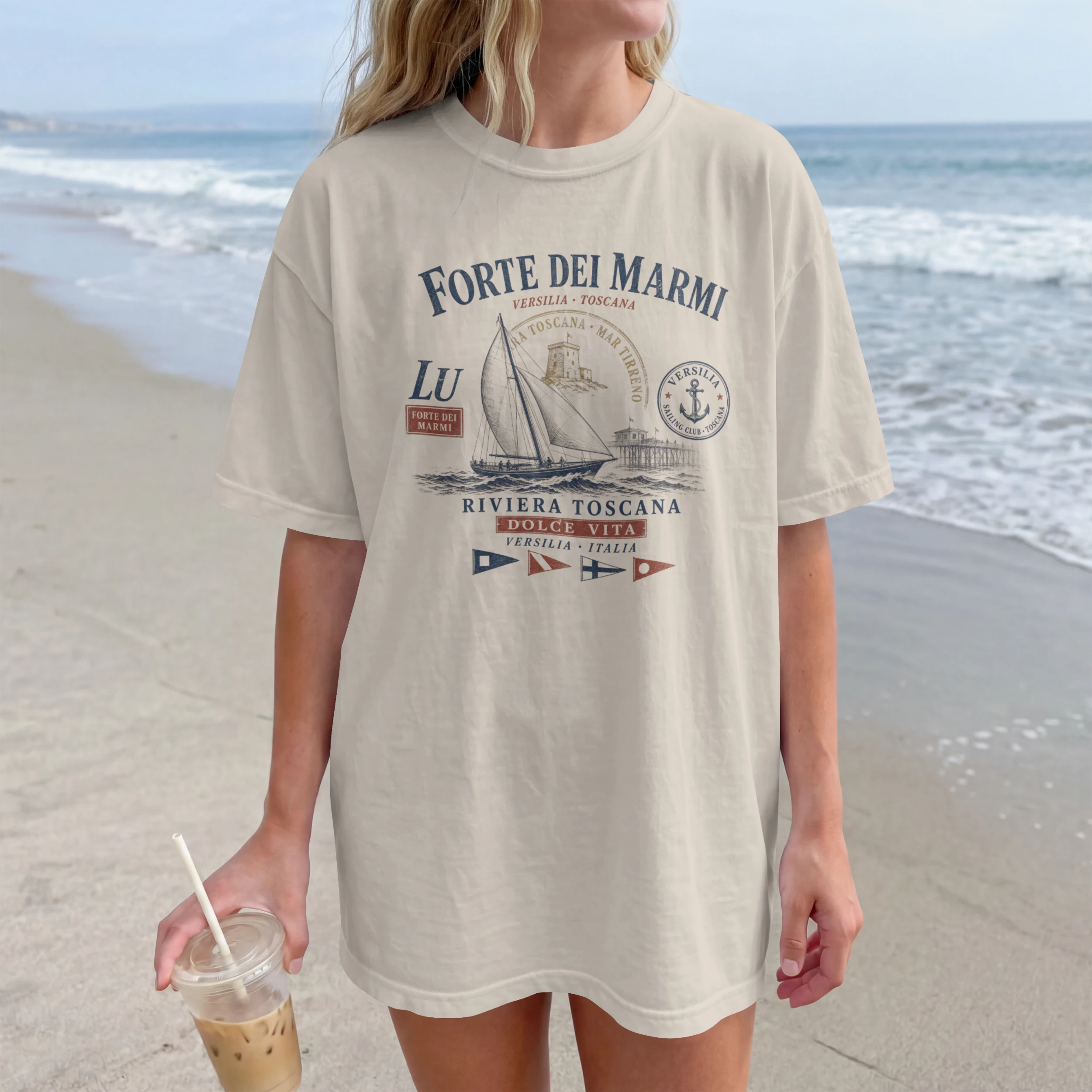 forte-dei-marmi-sable T-shirt Forte dei Marmi beige sable style yacht club italien vintage