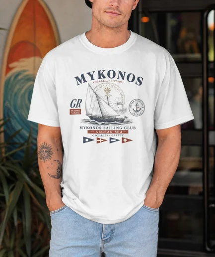 t-shirt Mykonos Sailing Club blanc