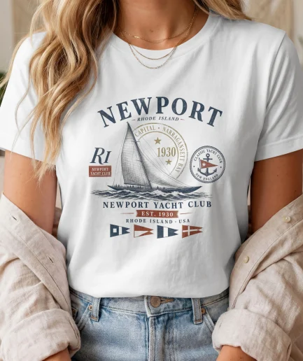 T-shirt Newport Yacht Club blanc style old money nautique