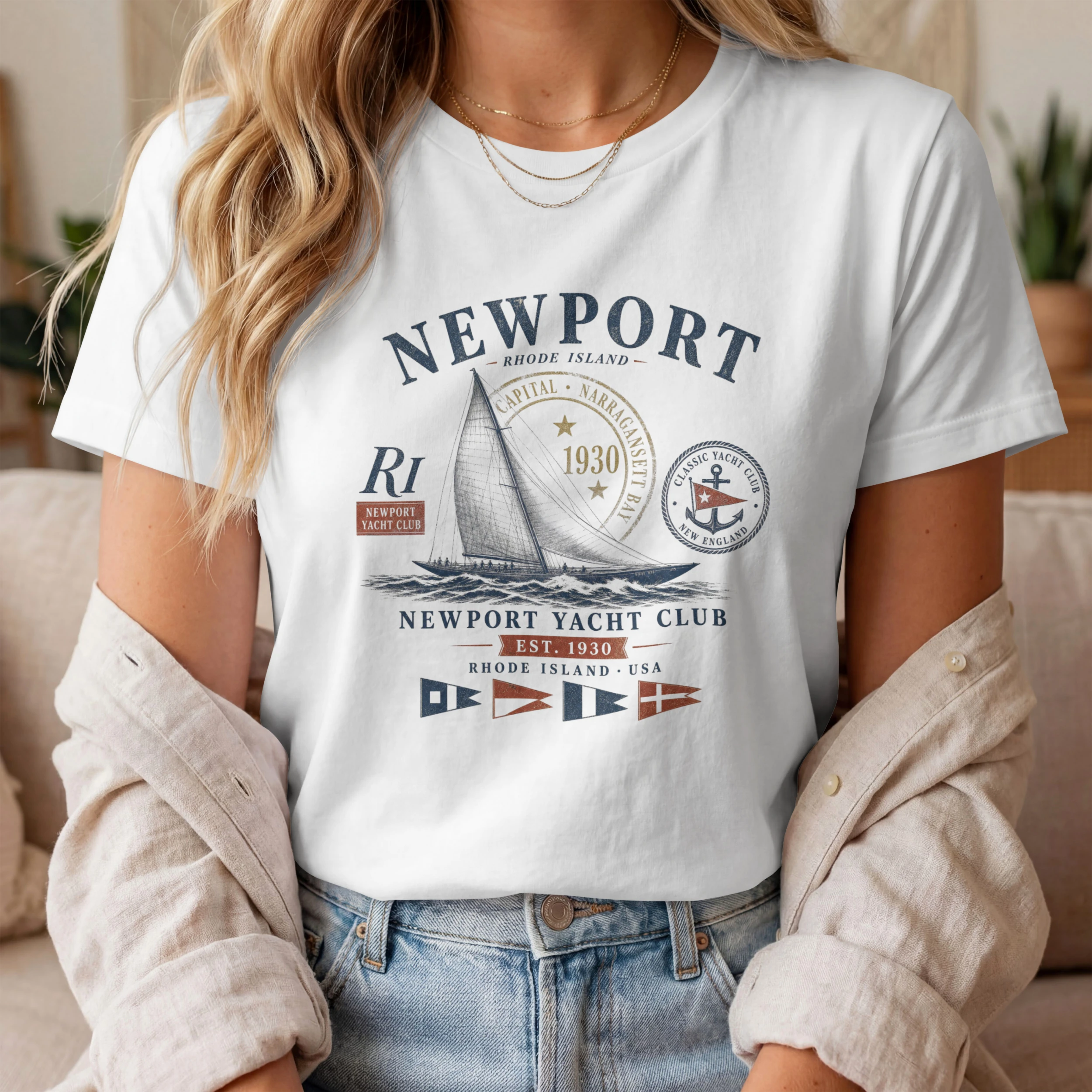 newport-sailing-t-shirt-blanc2 T-shirt Newport Yacht Club blanc style old money nautique
