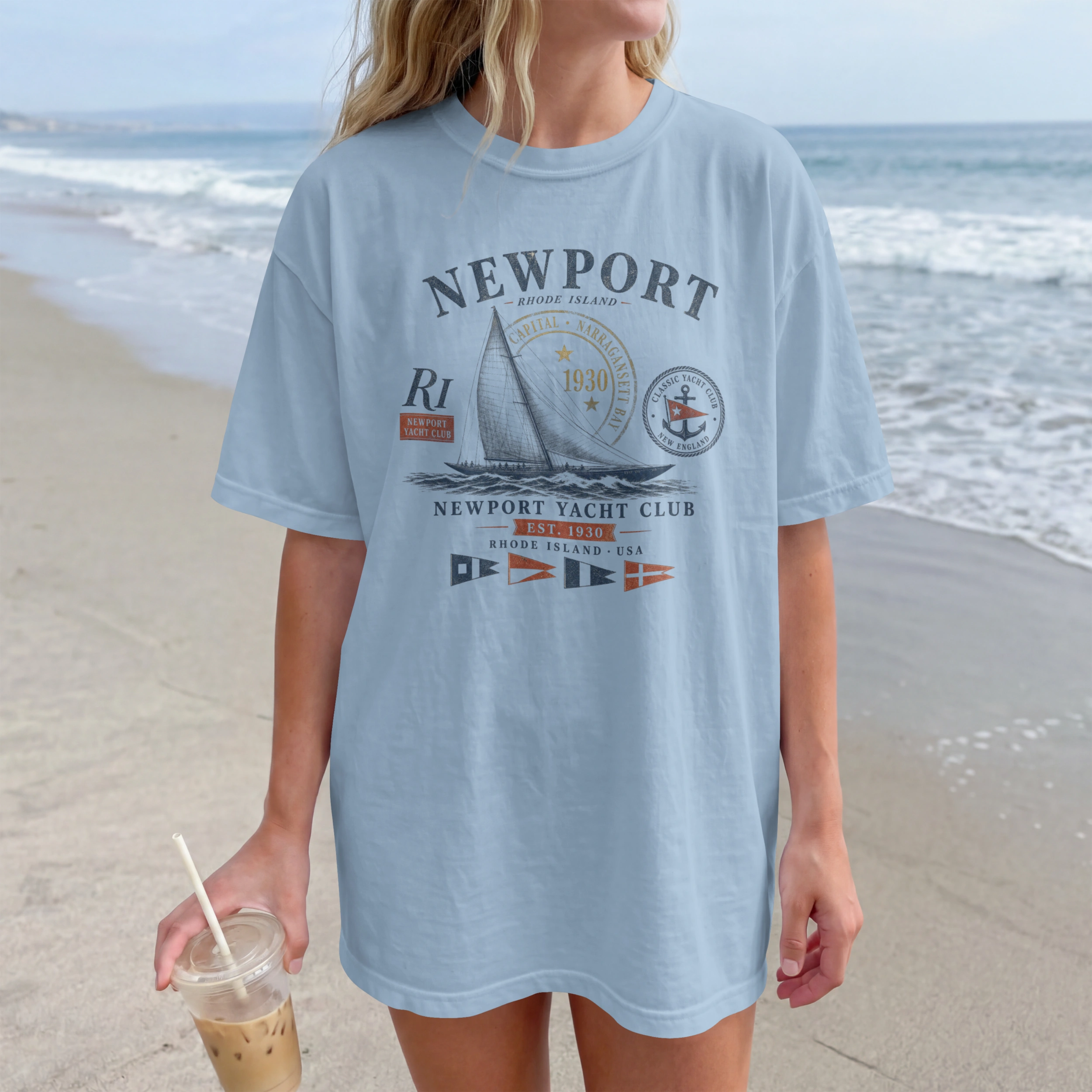 newport-sailing-t-shirt-bleu T-shirt Newport Sailing Club bleu vintage esprit régate classique