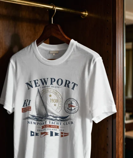 T-shirt Newport Yacht Club blanc suspendu style nautique vintage