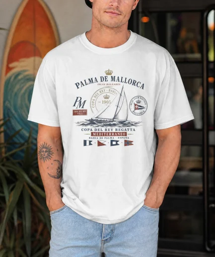 T-shirt Palma de Mallorca vintage inspiration yacht club méditerranéen et régate classique