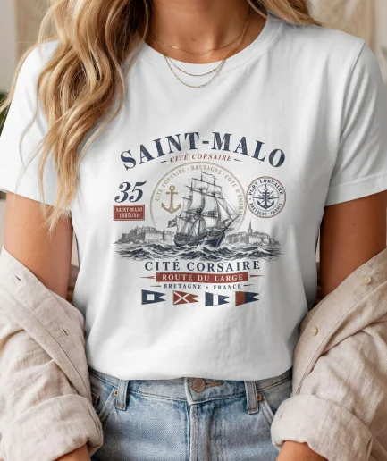 t-shirt Saint-Malo vintage blanc