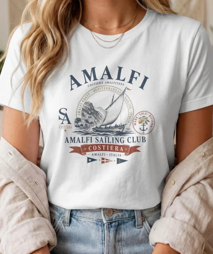 t-shirt amalfi sailing club vintage blanc inspiration régate vintage italienne