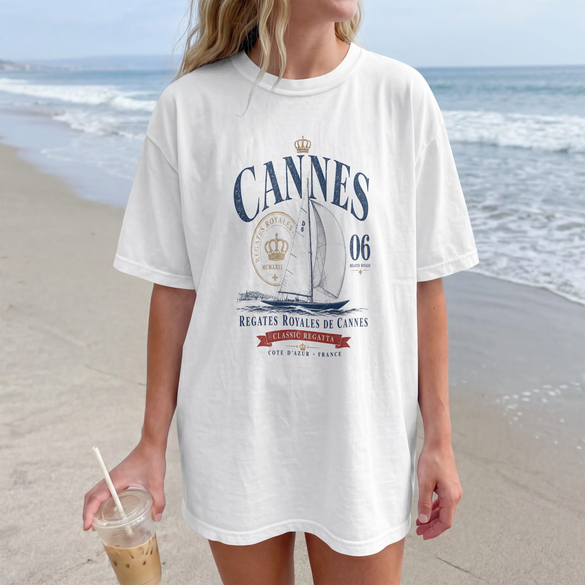 t-shirt-cannes-regates-royales-riviera-lifestyle-blanc T-shirt Cannes Régates Royales vintage plage été