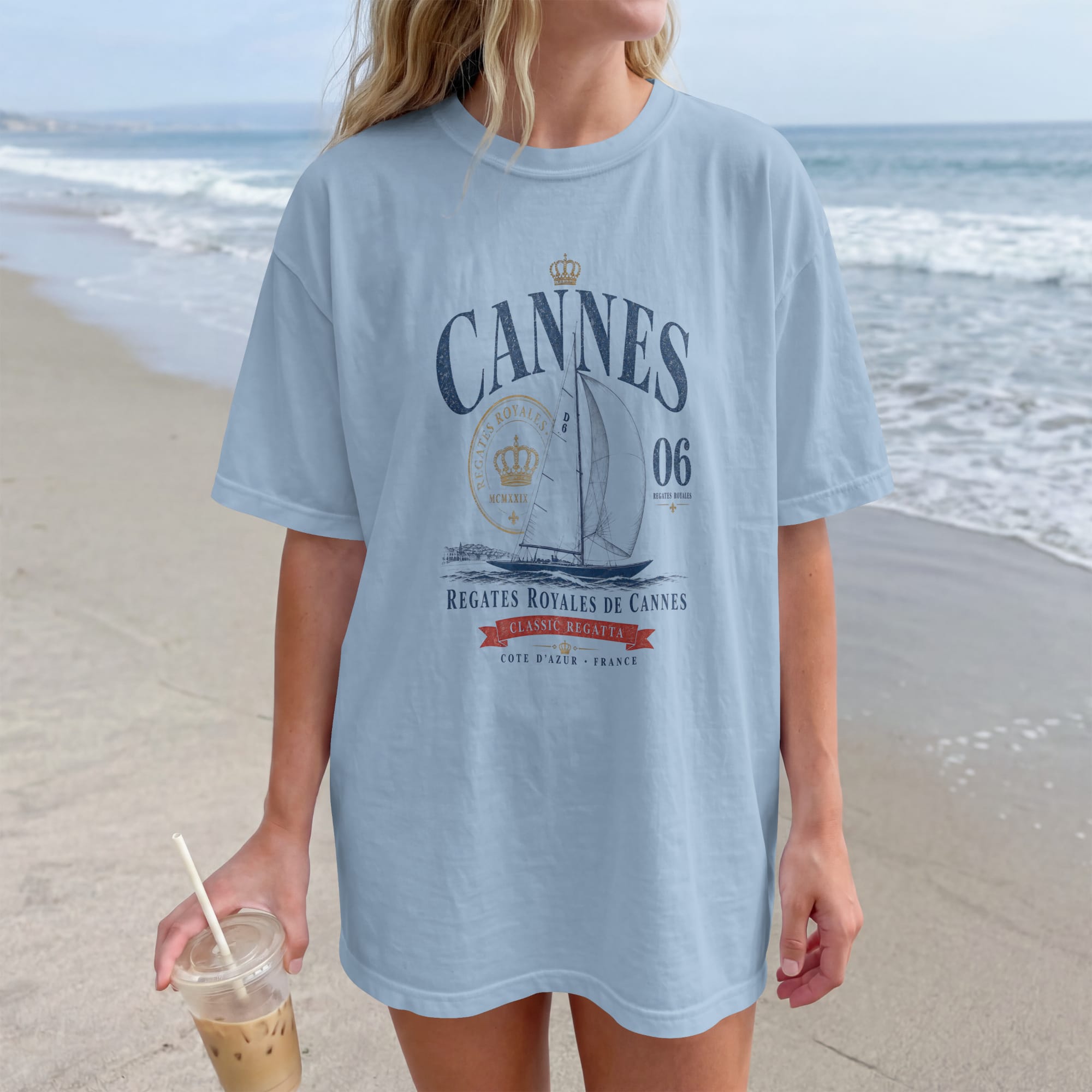 t-shirt-cannes-regates-royales-riviera-lifestyle-bleu1 T-shirt Cannes Régates Royales vintage bleu clair Côte d’Azur
