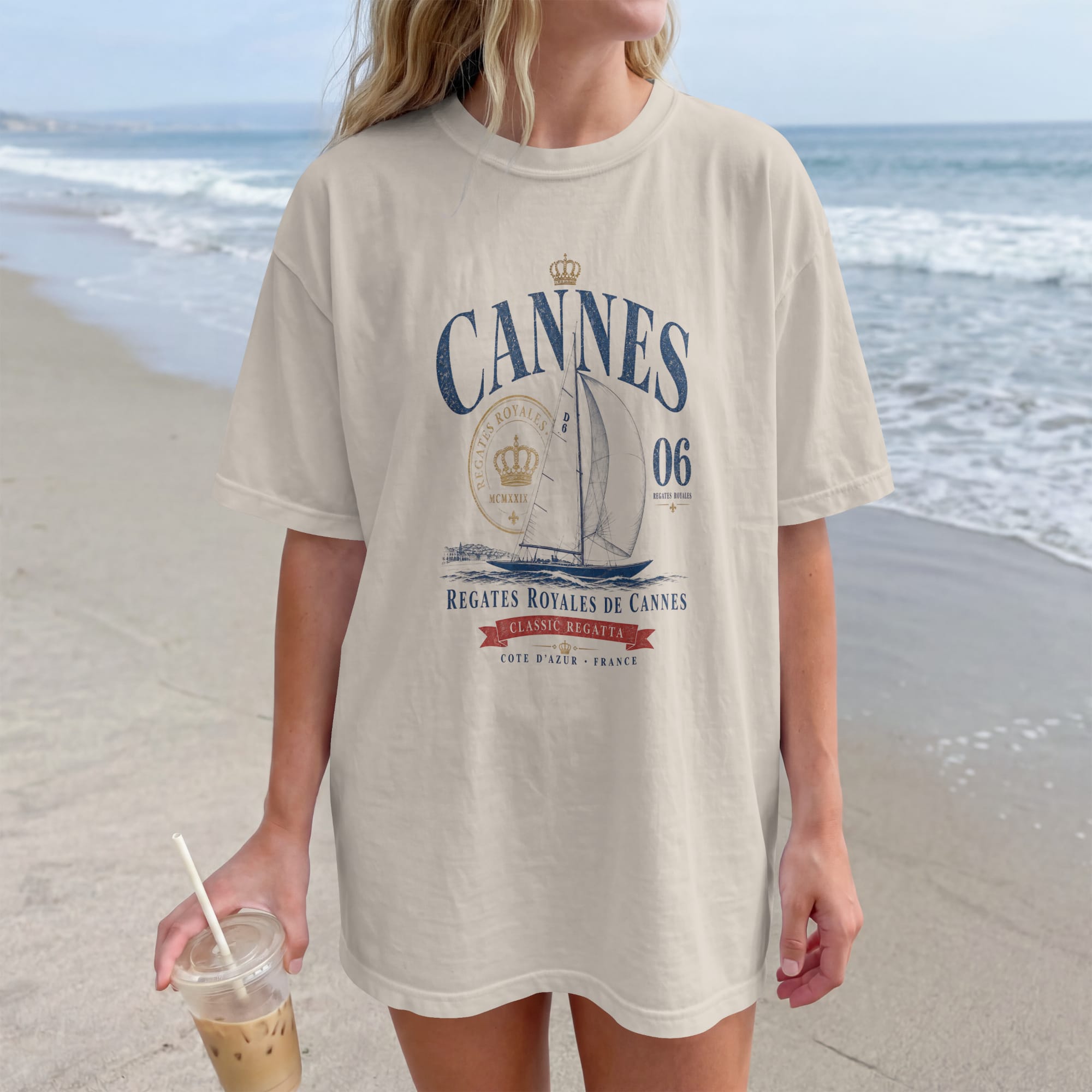 t-shirt-cannes-regates-royales-riviera-lifestyle-sable T-shirt Cannes Régates Royales vintage plage Riviera