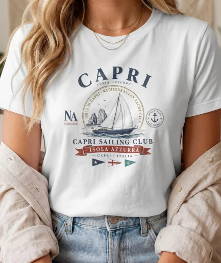 T-shirt Capri Sailing Club vintage inspiration Riviera italienne et yacht club méditerranéen