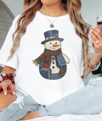 t-shirt bonhomme de neige patchwork blanc