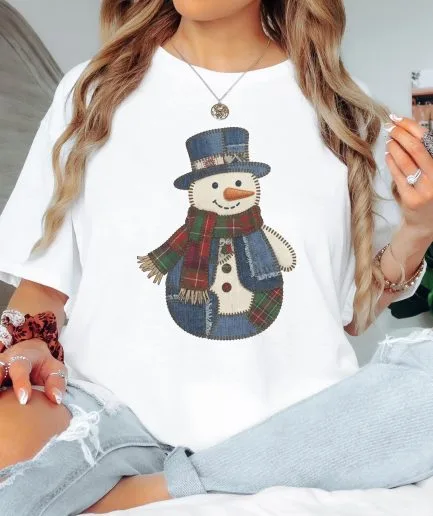 t-shirt bonhomme de neige patchwork blanc