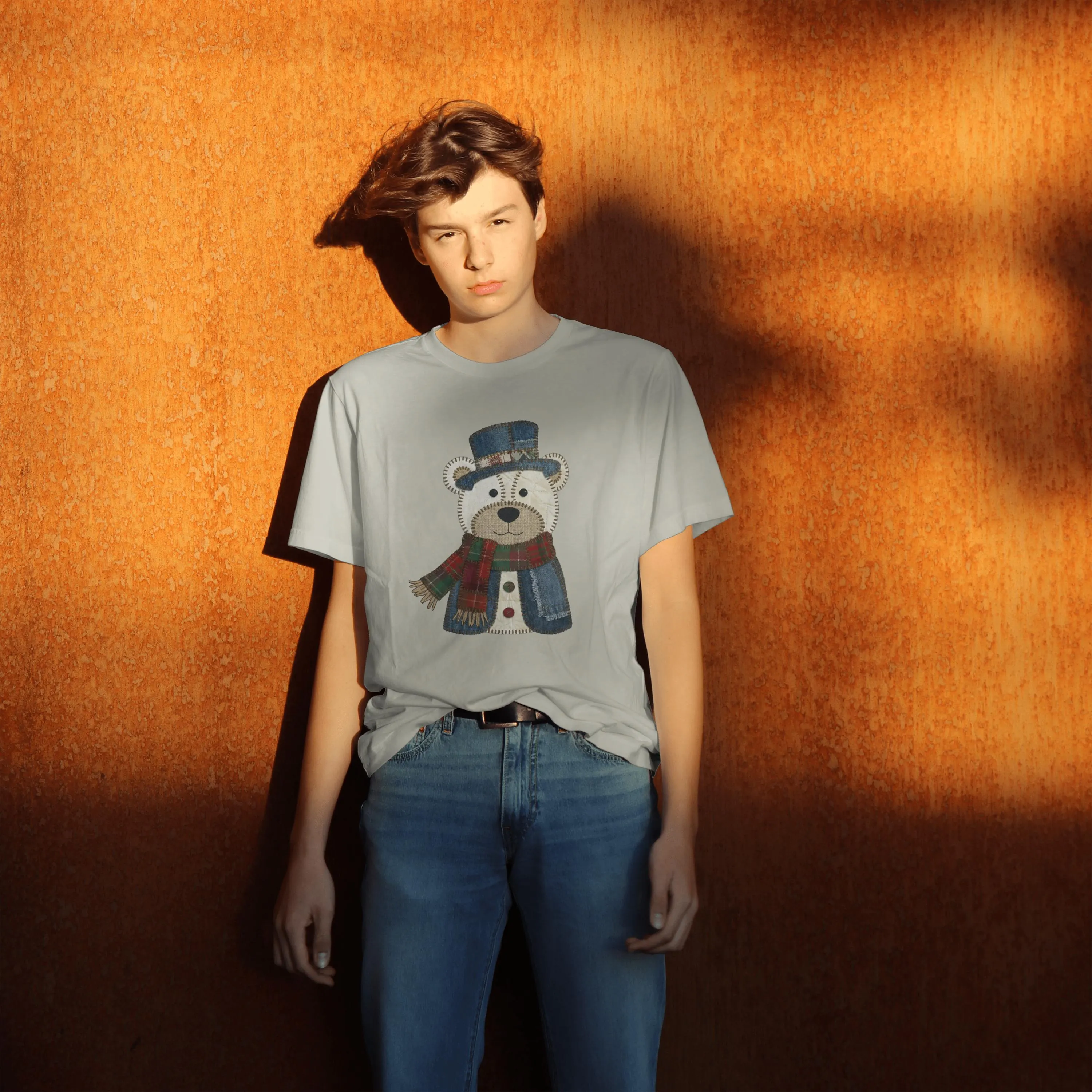 t-shirt-ours-patchwork-naturel T-shirt naturel oversize avec illustration ours patchwork style rétro hiver