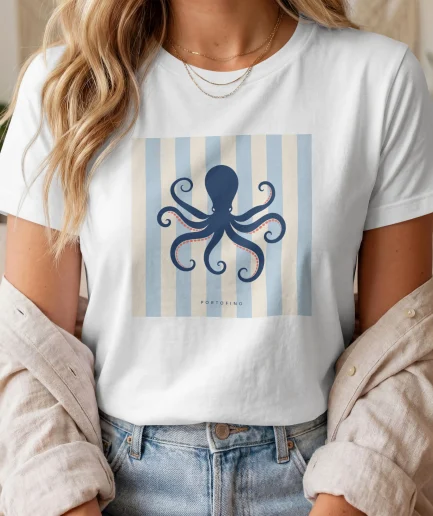 T-shirt poulpe Portofino blanc illustration Riviera italienne