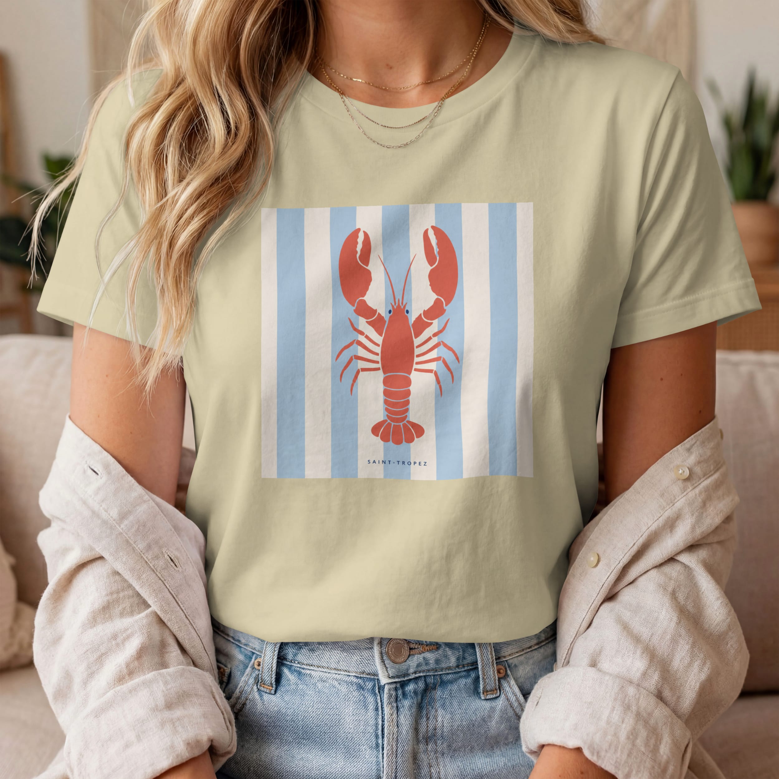 t-shirt-saint-tropez-homard-riviera-natural-femme-lifestyle T-shirt Saint-Tropez homard Riviera natural style méditerranéen élégant femme