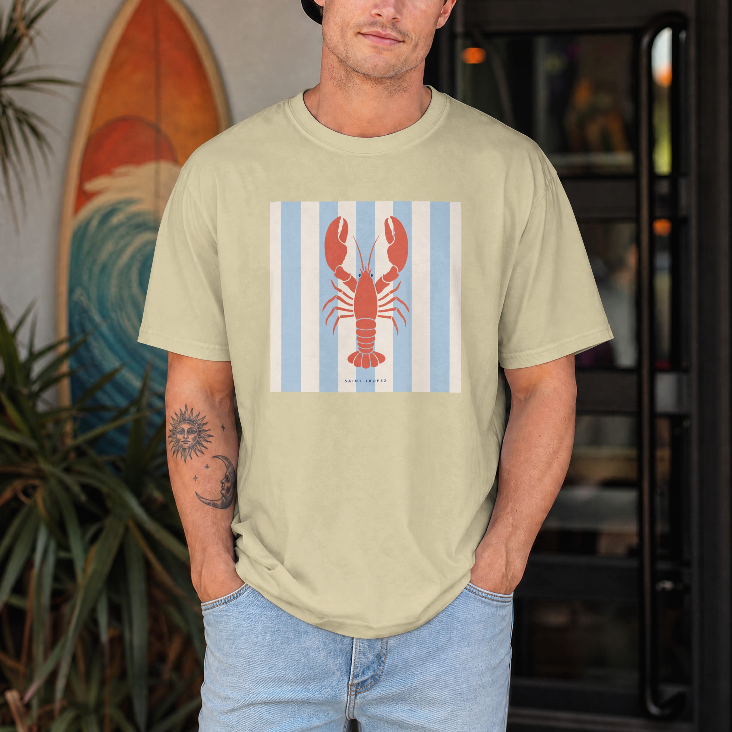 t-shirt-saint-tropez-homard-riviera-natural-homme-lifestyle T-shirt Saint-Tropez homard Riviera natural style méditerranéen élégant hoome