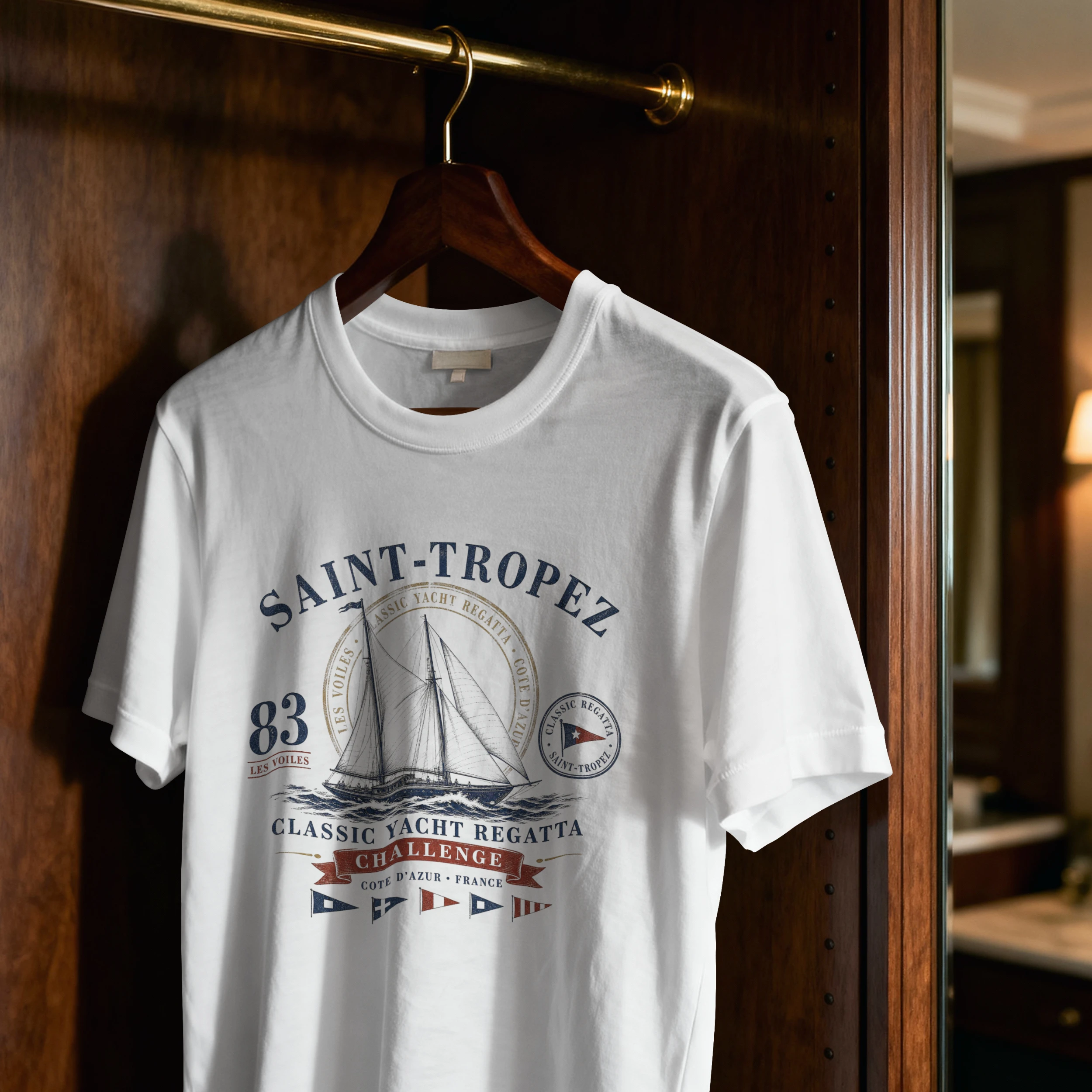 T-shirt méditerranée yachting Saint-Tropez blanc