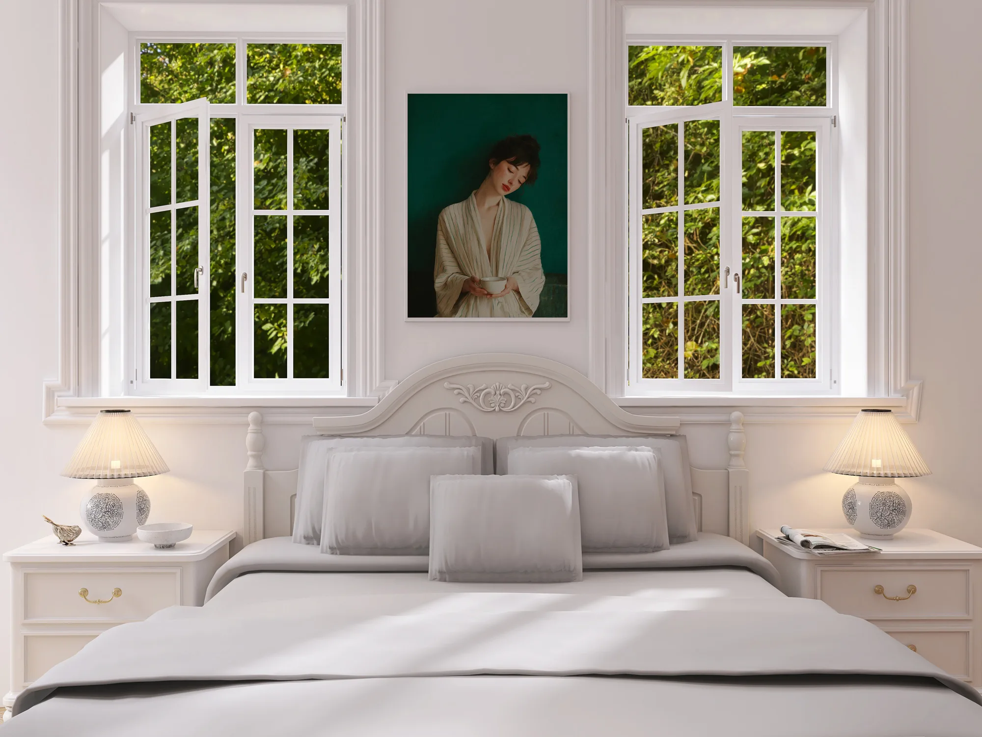 toutunsecret_serene_woman_emerald_bedroom_mockup Serene woman emerald bedroom mockup