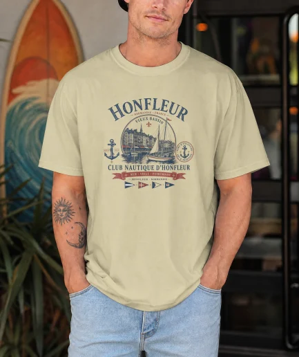 T-shirt Honfleur Vieux Bassin vintage couleur naturel – Club Nautique de Normandie