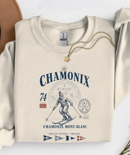 Sweat Chamonix Mont-Blanc vintage couleur sable plié