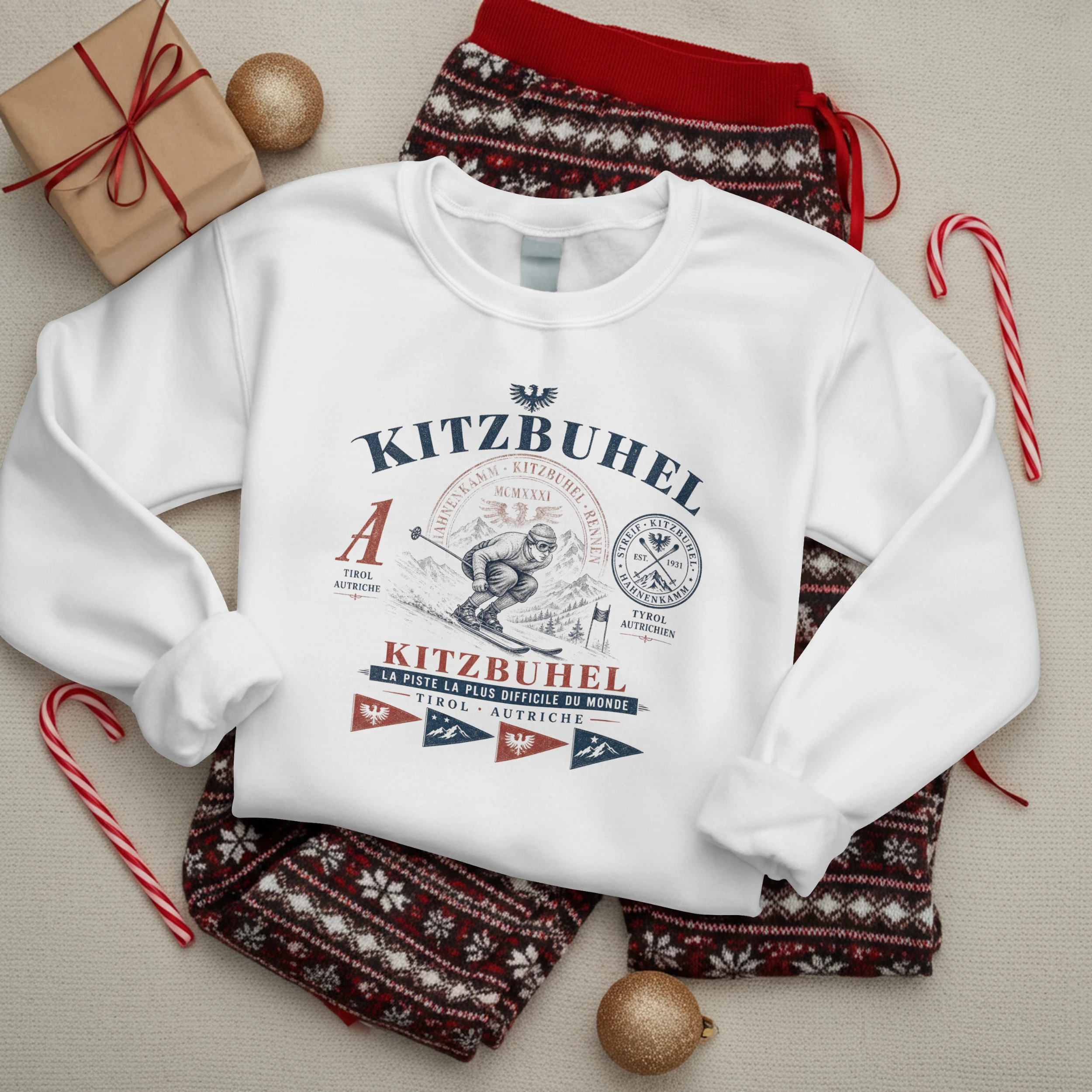 sweatshirt-kitzbuhet-ski-blanc-noel Sweat Kitzbühel Vintage – Esprit Hahnenkamm 1931