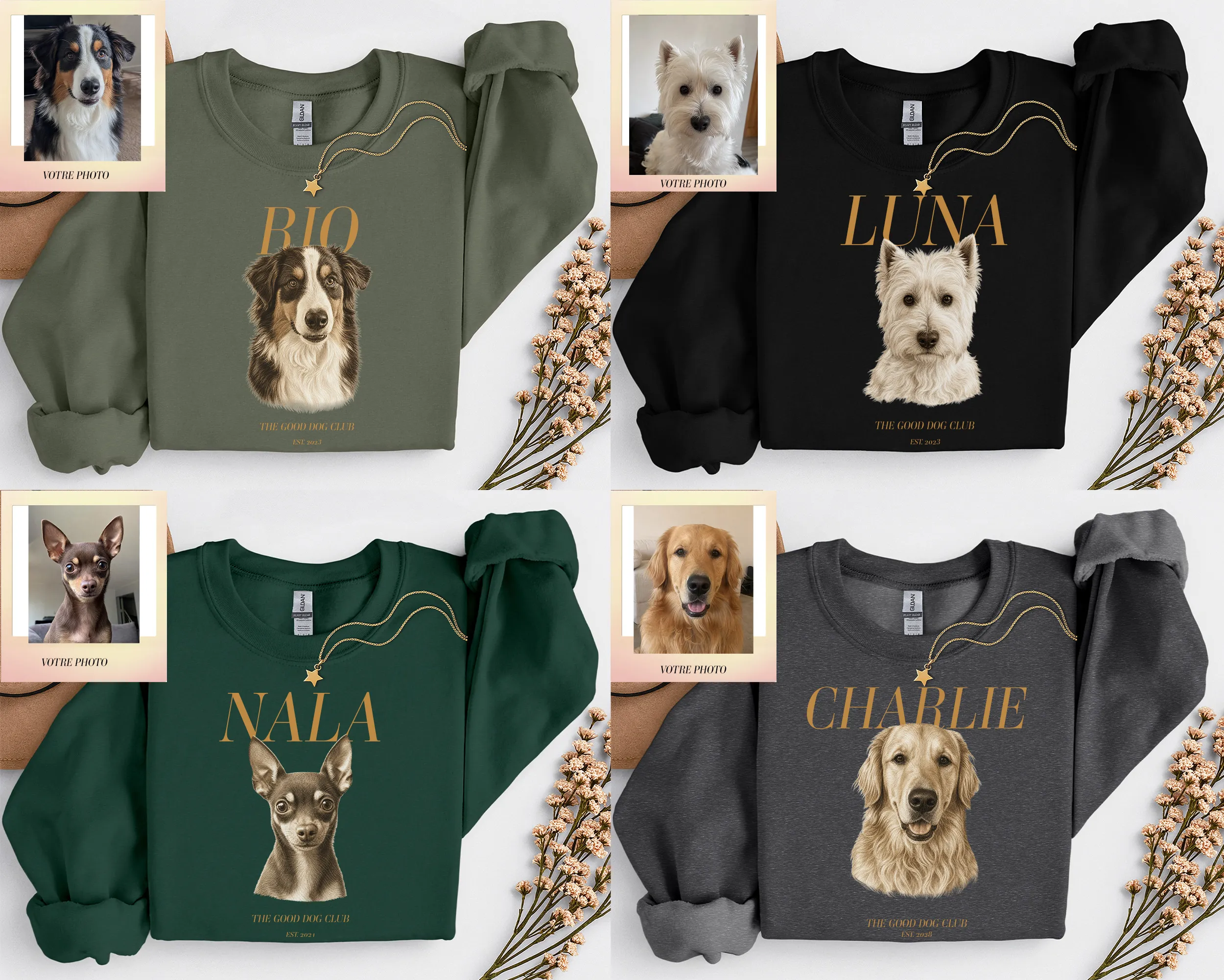 sweat-chien-personalie-variation1 Sweatshirt personnalisé chien avec portrait a plat