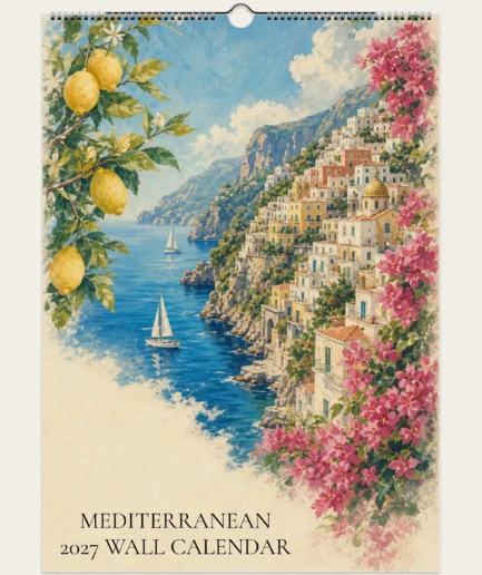 Calendrier mural 2027 Méditerranée illustré, de Menton à Santorin